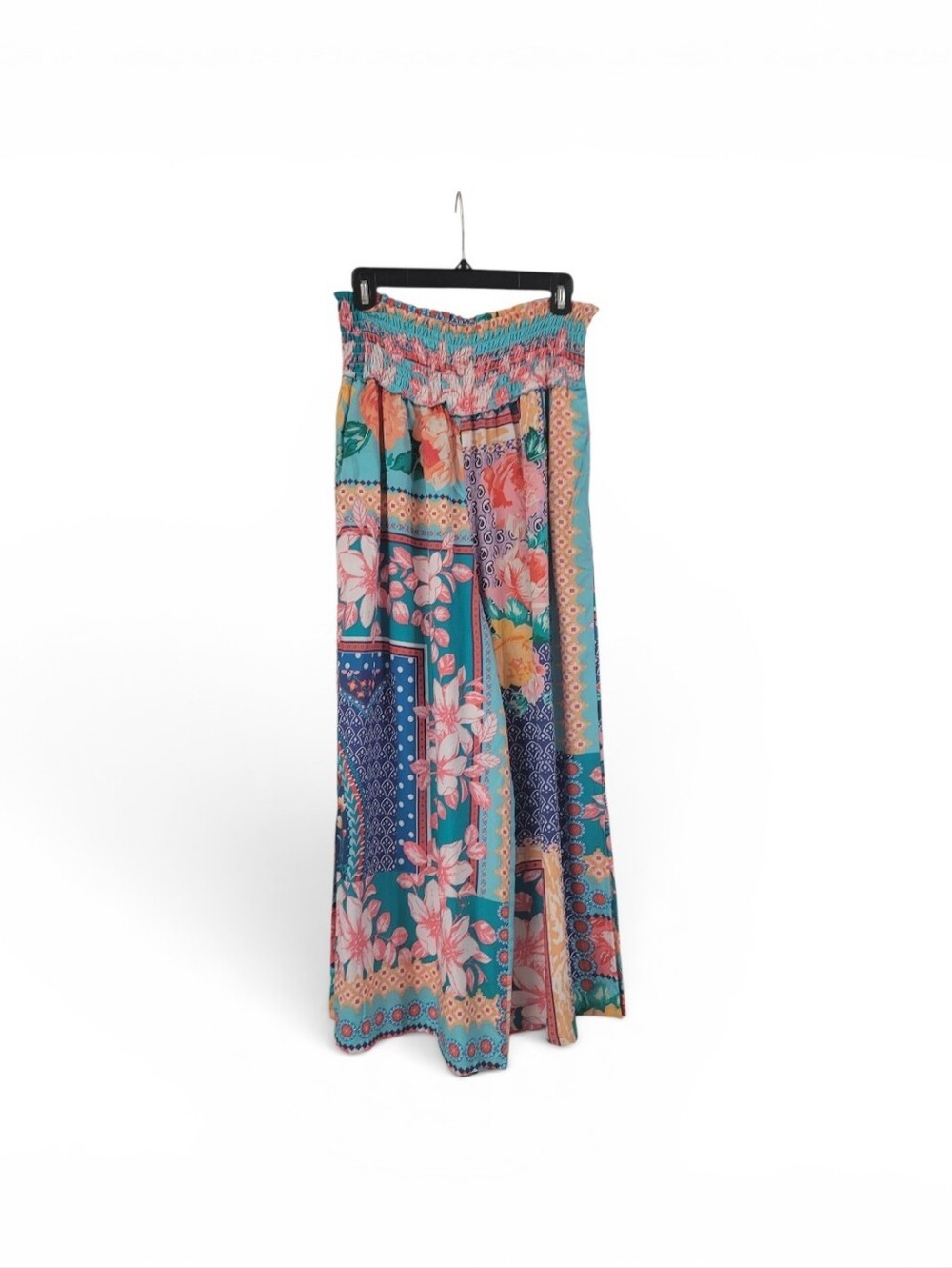 Tolani Collection Floral Patchwork Wide Leg Pants Large Smocked Waist Boho